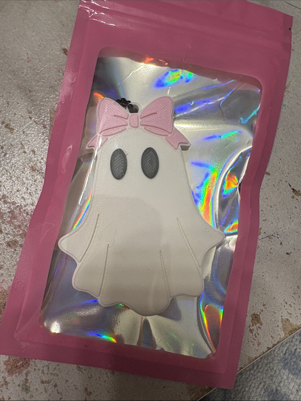 Cute Pink Bow White Ghost Keychain for Kids Accessories